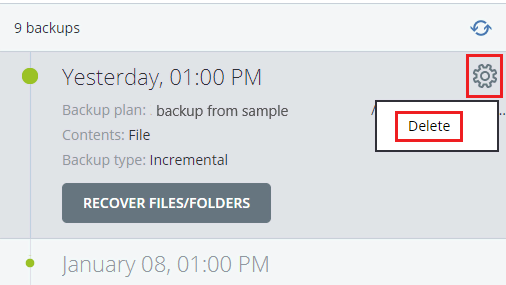 Image depicts deleting an acronis backup.