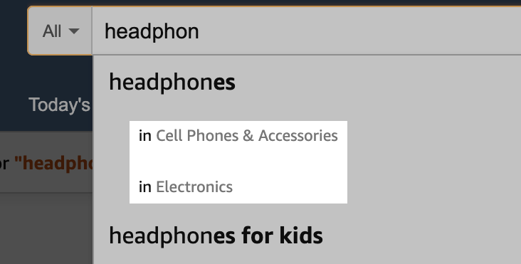 Product categories in Amazon Suggest