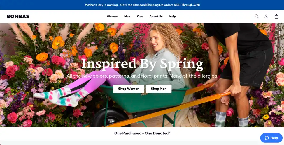 Bombas ecommerce website example