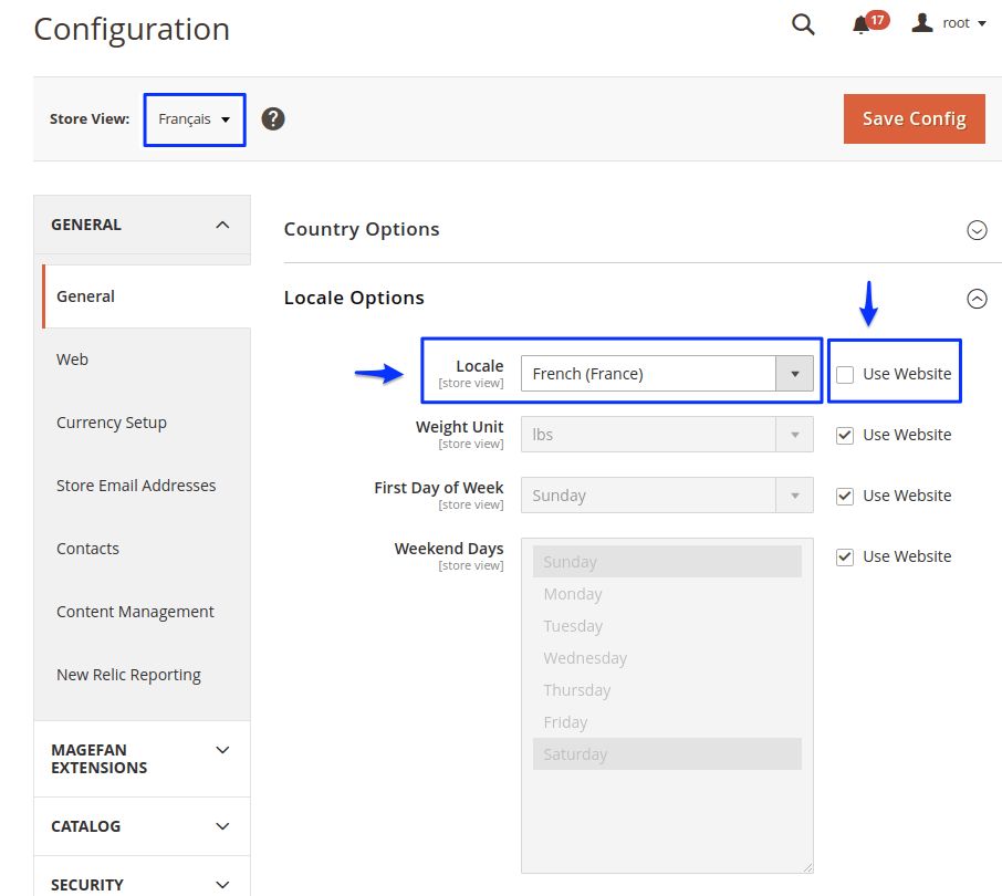Set your locale options for the language you want to show in your store view.