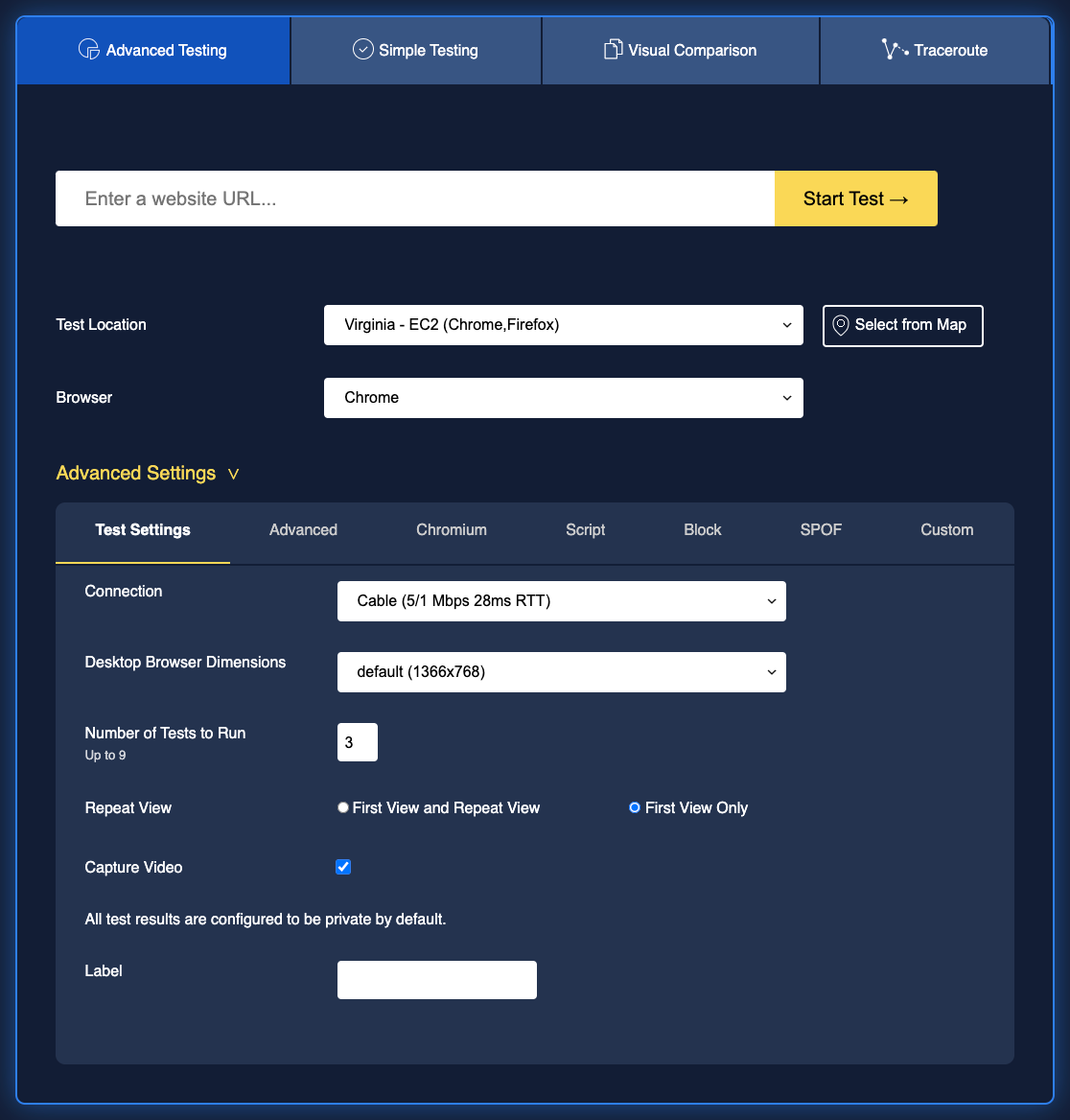 A screengrab of WebPageTest
