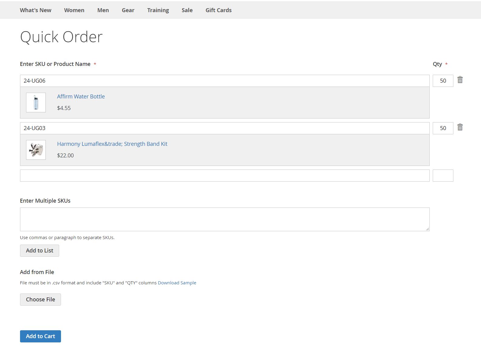 Magento B2B quick order checkout.