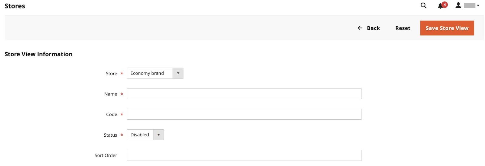 Set up a Magento 2 multi-language store view by filling out the store view information form.
