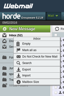 Email Export - Horde Folder Menu