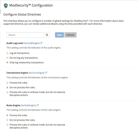 ModSec configuration home page