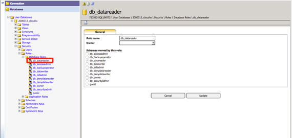db datareader role highlighted