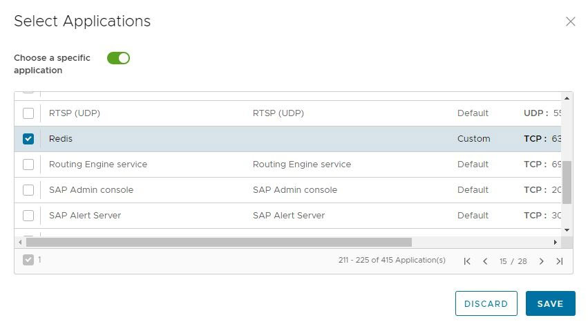 select application port screen