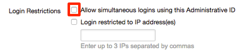 simultaneous logins set to disabled