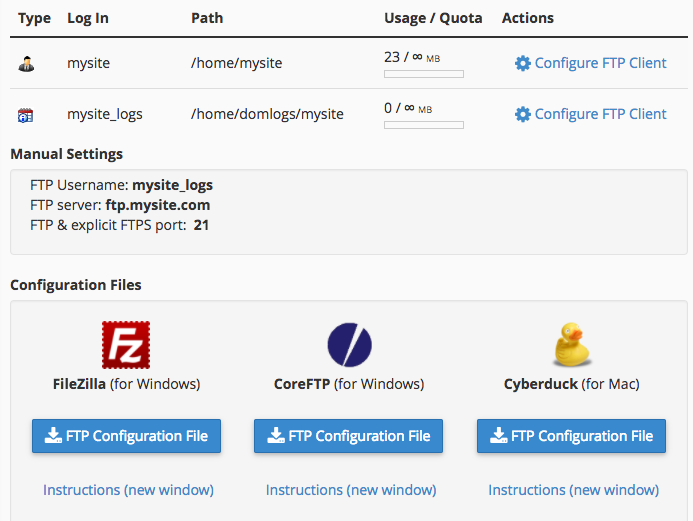 different configurations