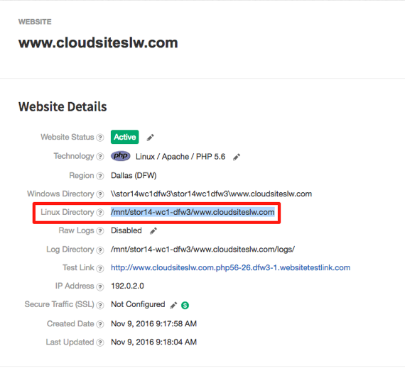 linux directory highlighted in cloud sites