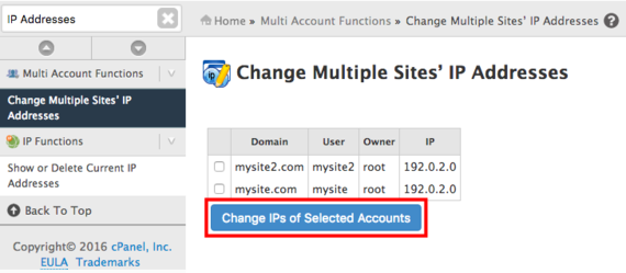 Change IPs of Selected Accounts button highlighted