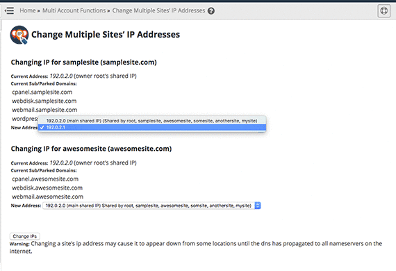 gif showing drop down menu for both sites