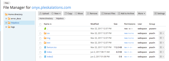 httpdocs section in File Manager