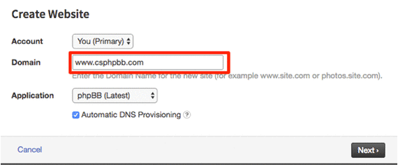 gif showing domain name entered and app selected