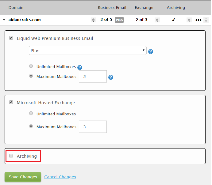 archiving checkbox highlighted