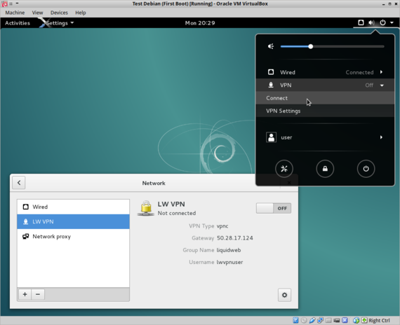 connect highlighted in menu