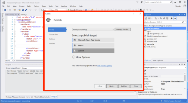 publish screen showing