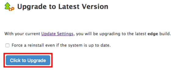 upgrade to latest version button highlighted