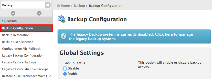 backup configuration