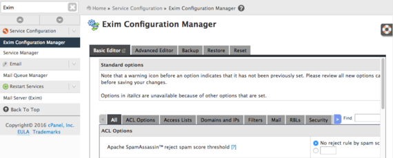 exim configuration manager home