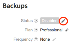 Enable backups for the Site
