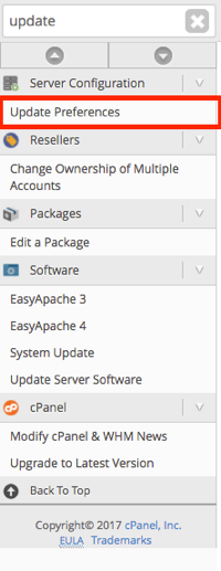 update preferences link highlighted