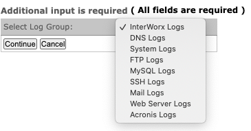 server log dropdown menu