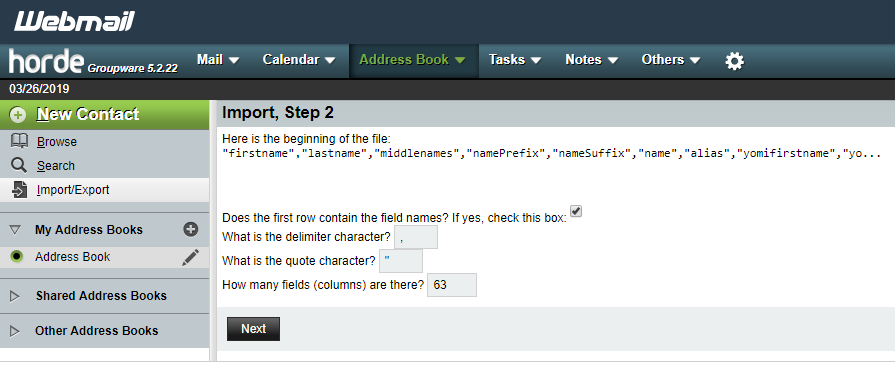 import screen, step 2