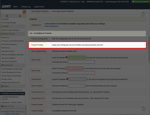 firewall profiles button highlighted