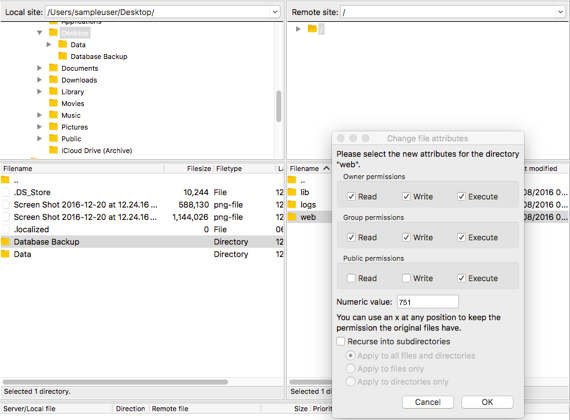 permissions set to 751 for folder