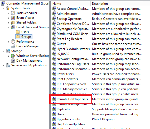 remote desktop users highlighted