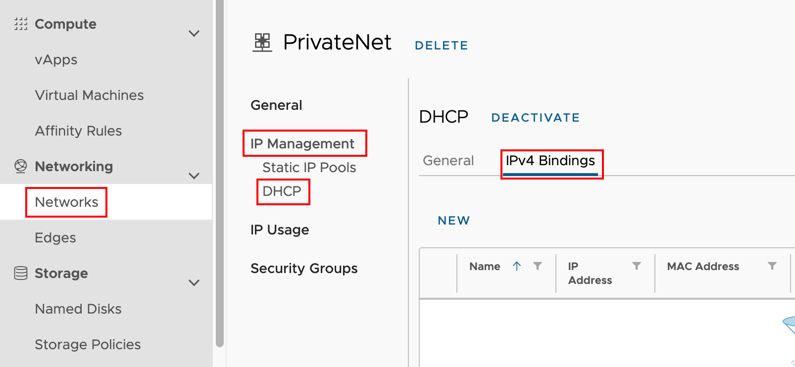ipv4 bindings link highlighted
