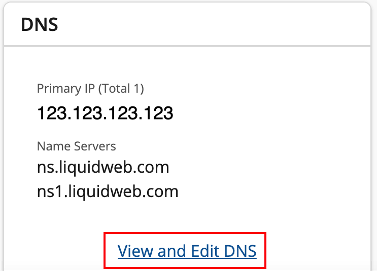 dns view and edit link highlighted
