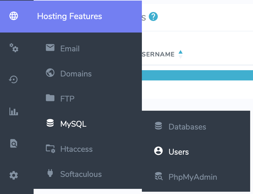 mysql user link highlighted