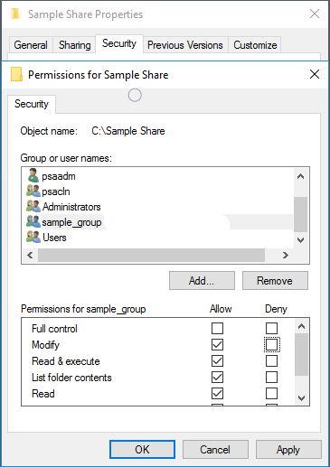 editing permissions screen