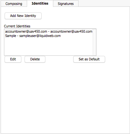 identities tab for email settings