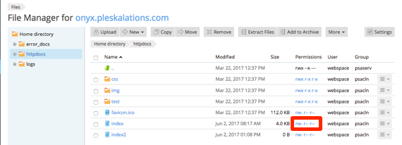 Link under permissions column highlighted