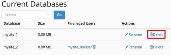 delete link highlighted