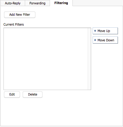 filtering tab of email settings