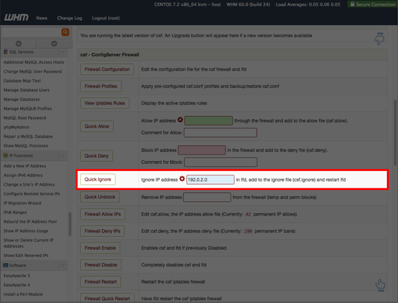 quick ignore section highlighted