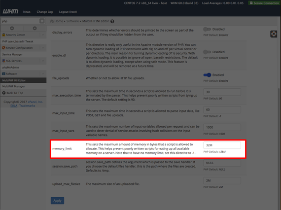 memory_limit highlighted