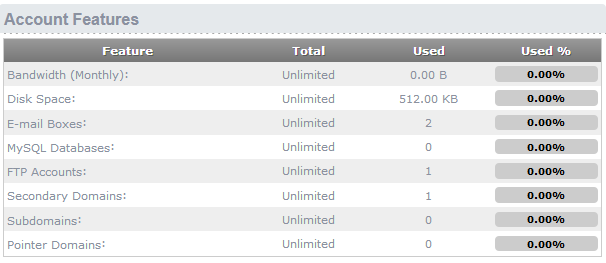 account features screen