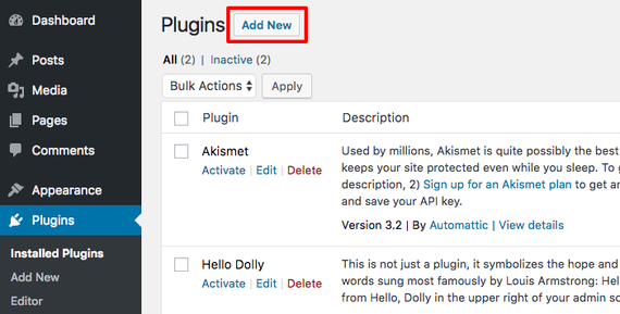 add new button highlighted on plugins home page