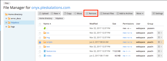 remove button highlighted