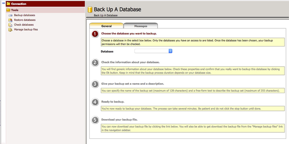 backup database home page