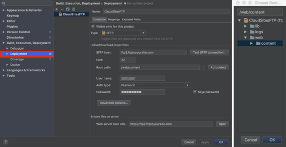 webstorm deployment link highlighted