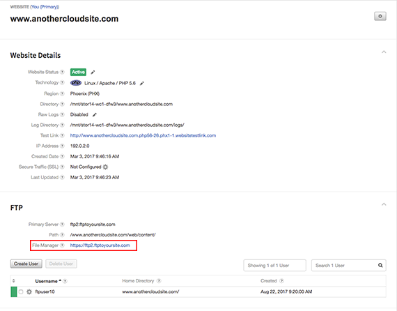 file manager section highlighted