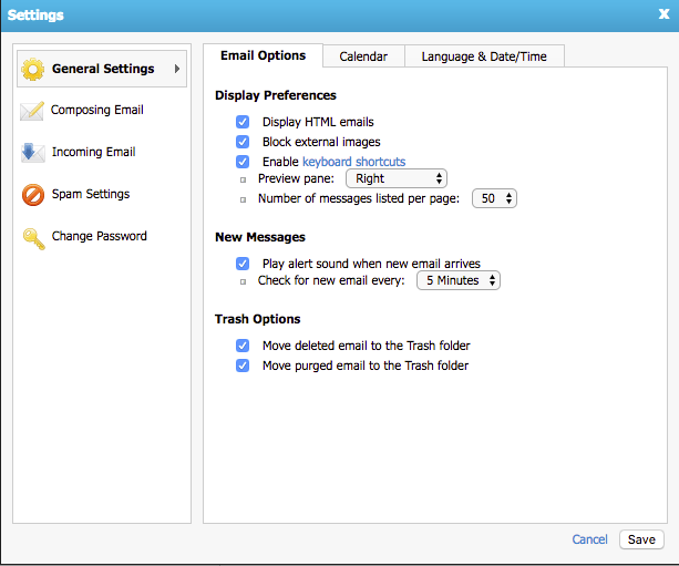 email settings home page popup