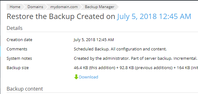 restore backup screen