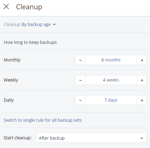 retention schedule detail screen